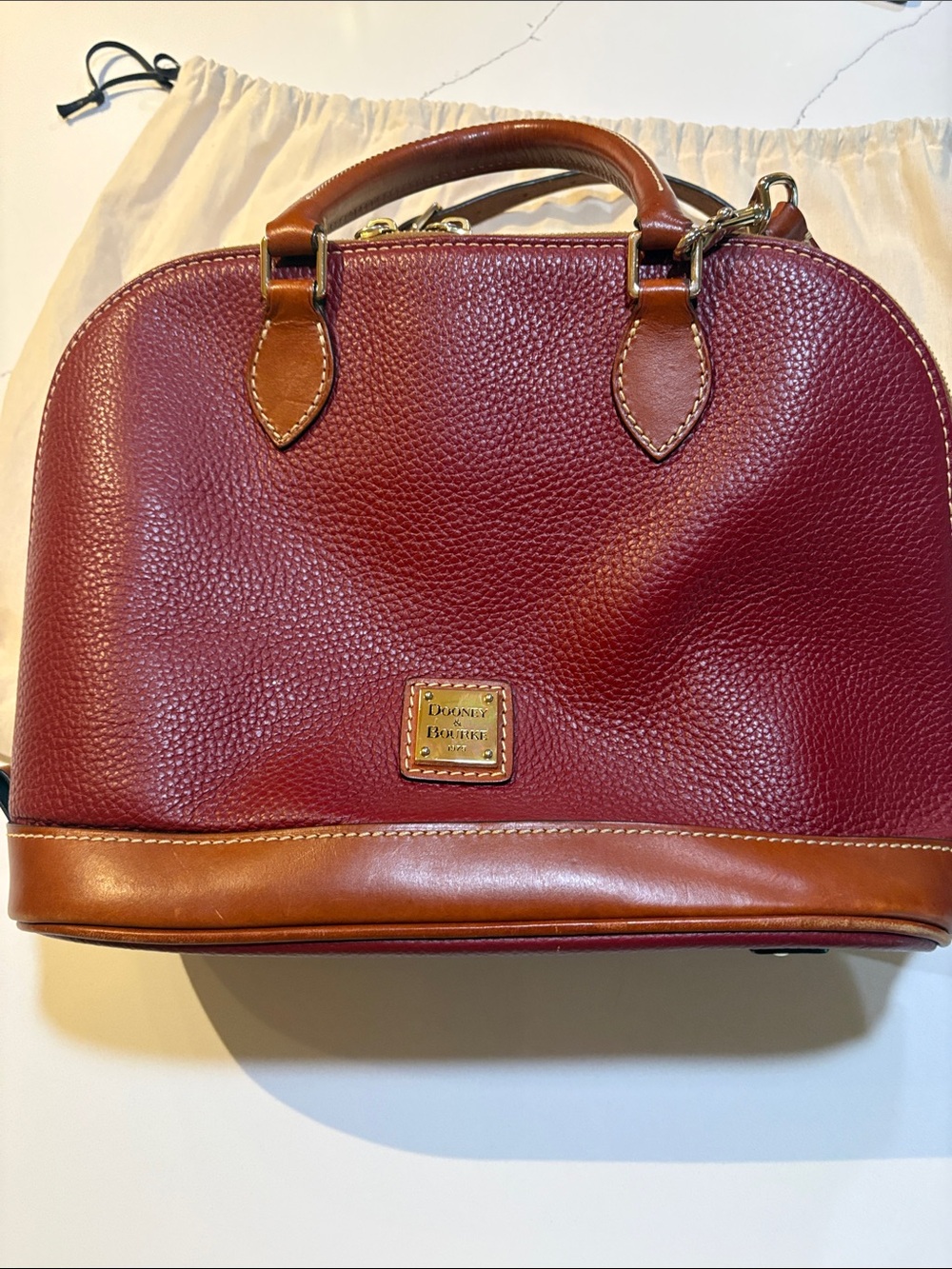 Dooney & Bourke Burgundy Red and Brown Leather Satchel